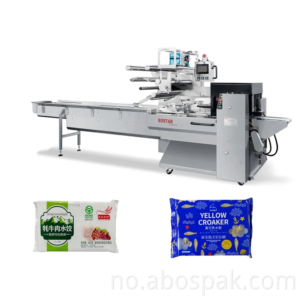 Automatisk pakkemaskin for frossen mat for frossen dumpling Empanada Samosa horisontal emballasjemaskin